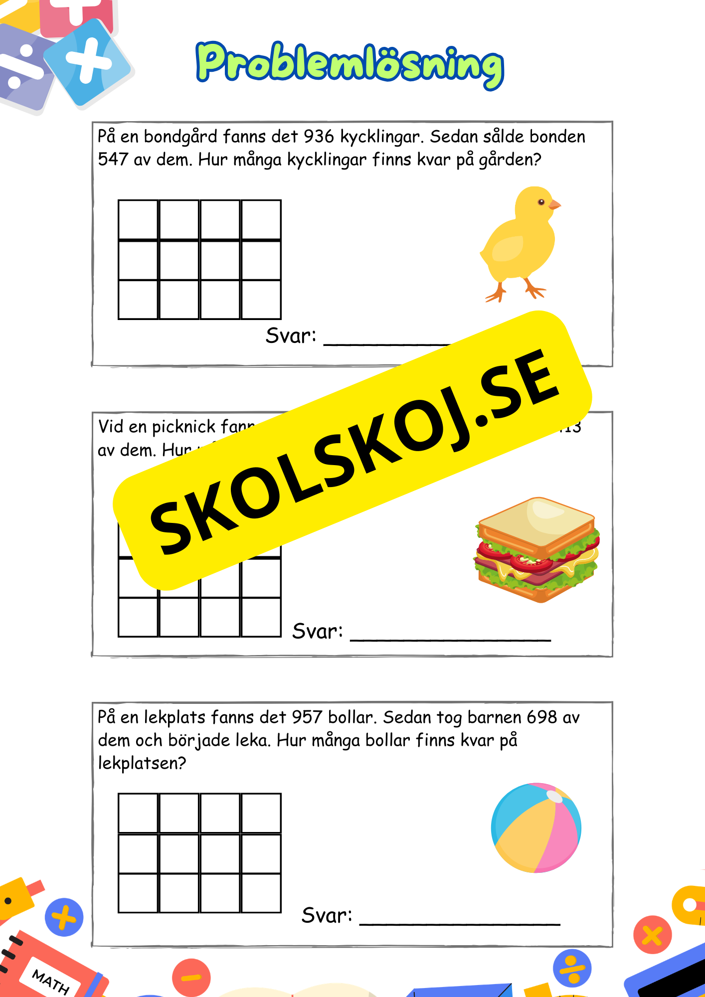 Problemlösning - Subtraktion med uppställning