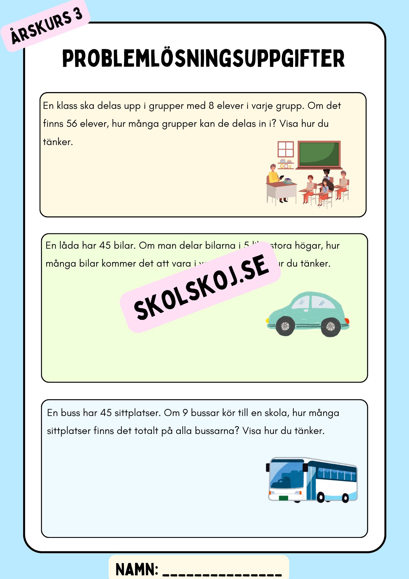 Problemlösningsuppgifter - Årskurs 3 - Häfte