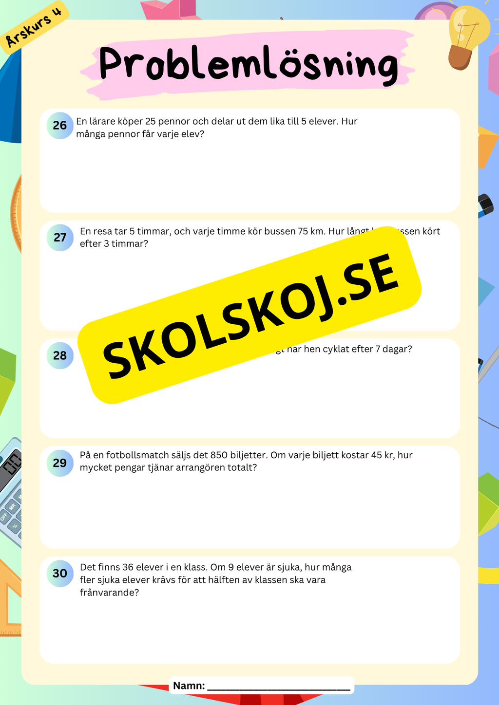 Problemlösningsuppgifter - Årskurs 4