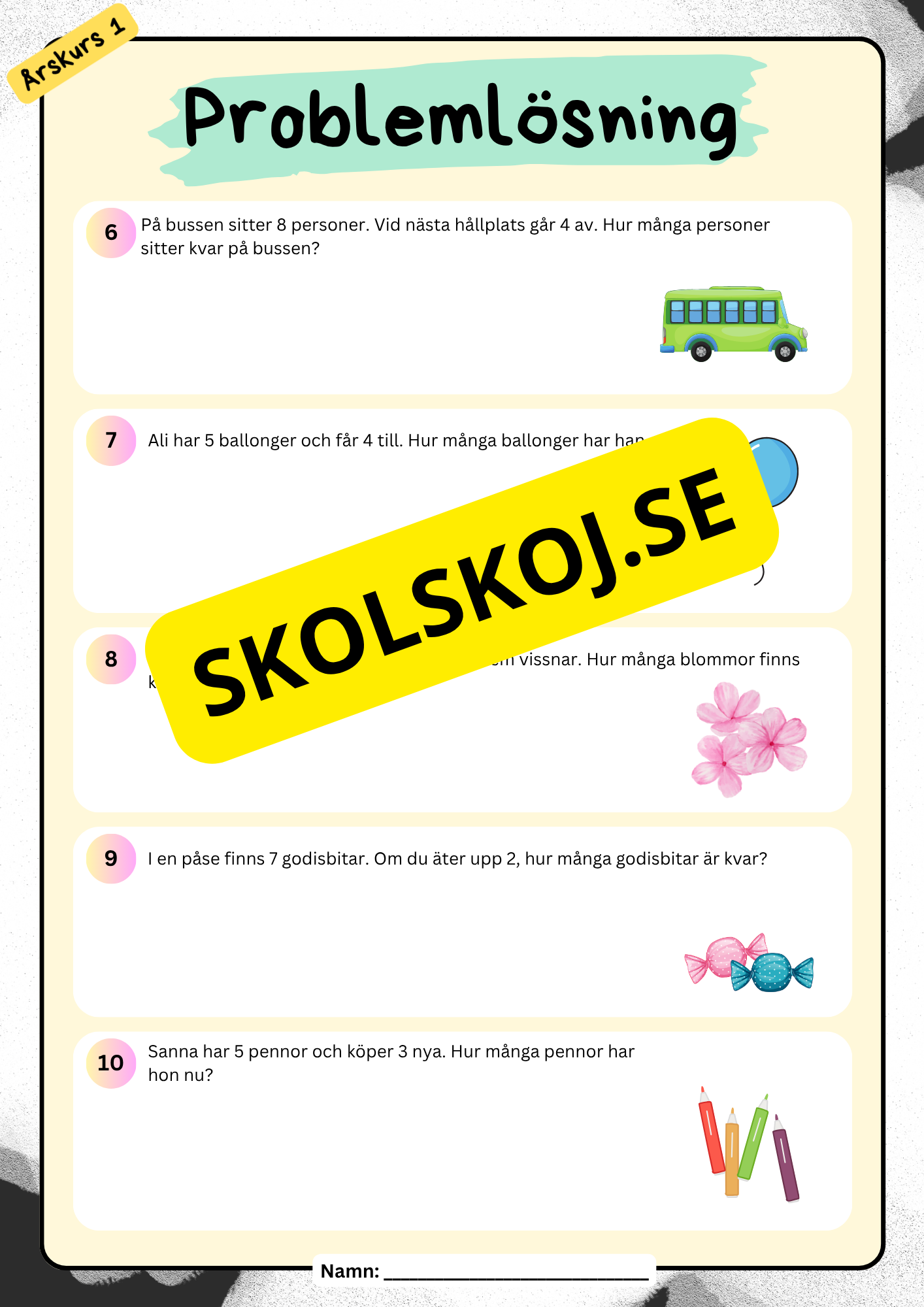 Problemlösningsuppgifter årskurs 1 - Addition och subtraktion