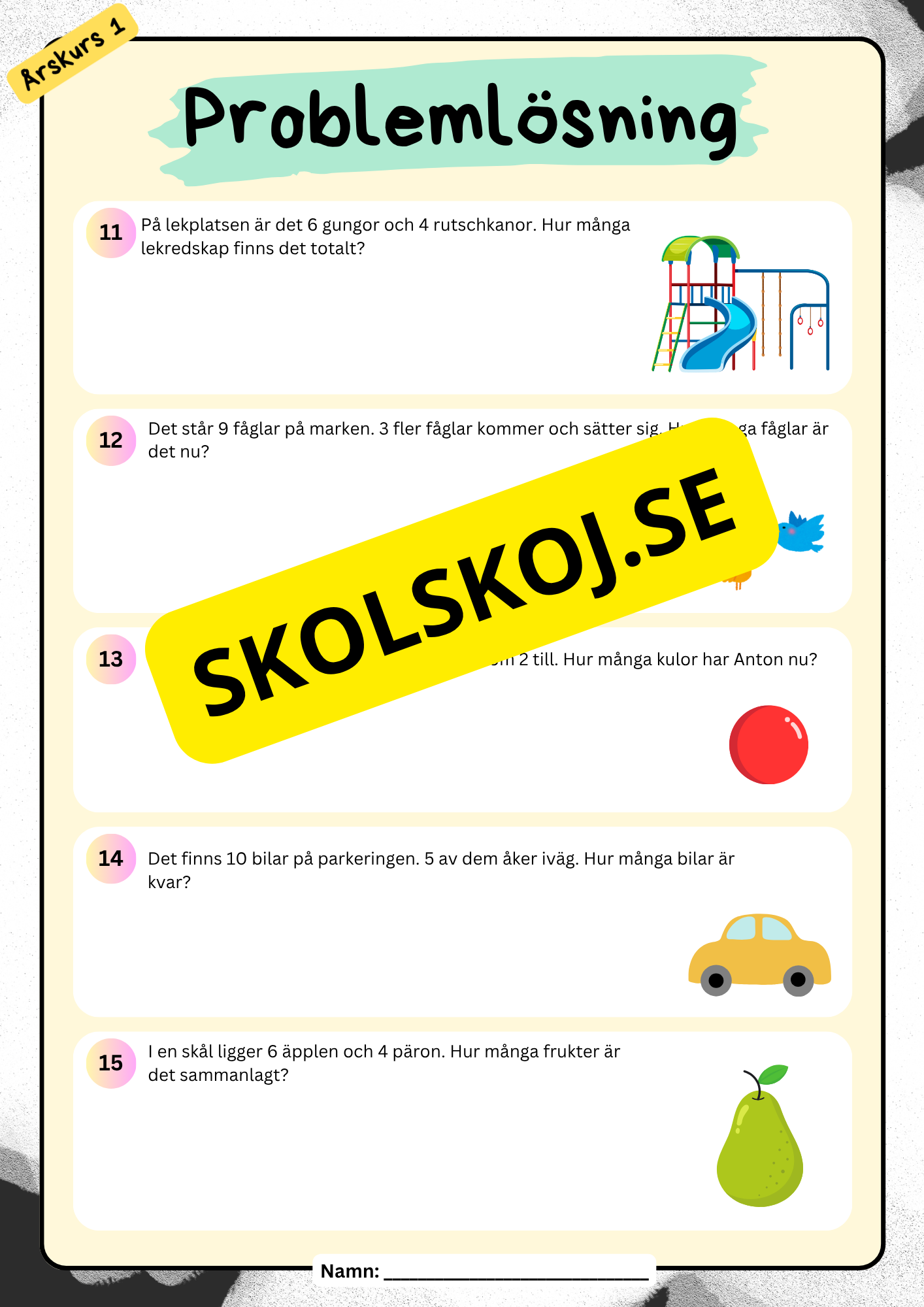 Problemlösningsuppgifter årskurs 1 - Addition och subtraktion