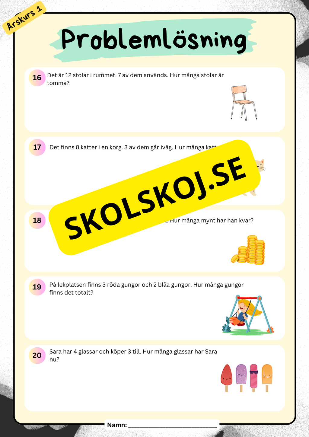 Problemlösningsuppgifter årskurs 1 - Addition och subtraktion