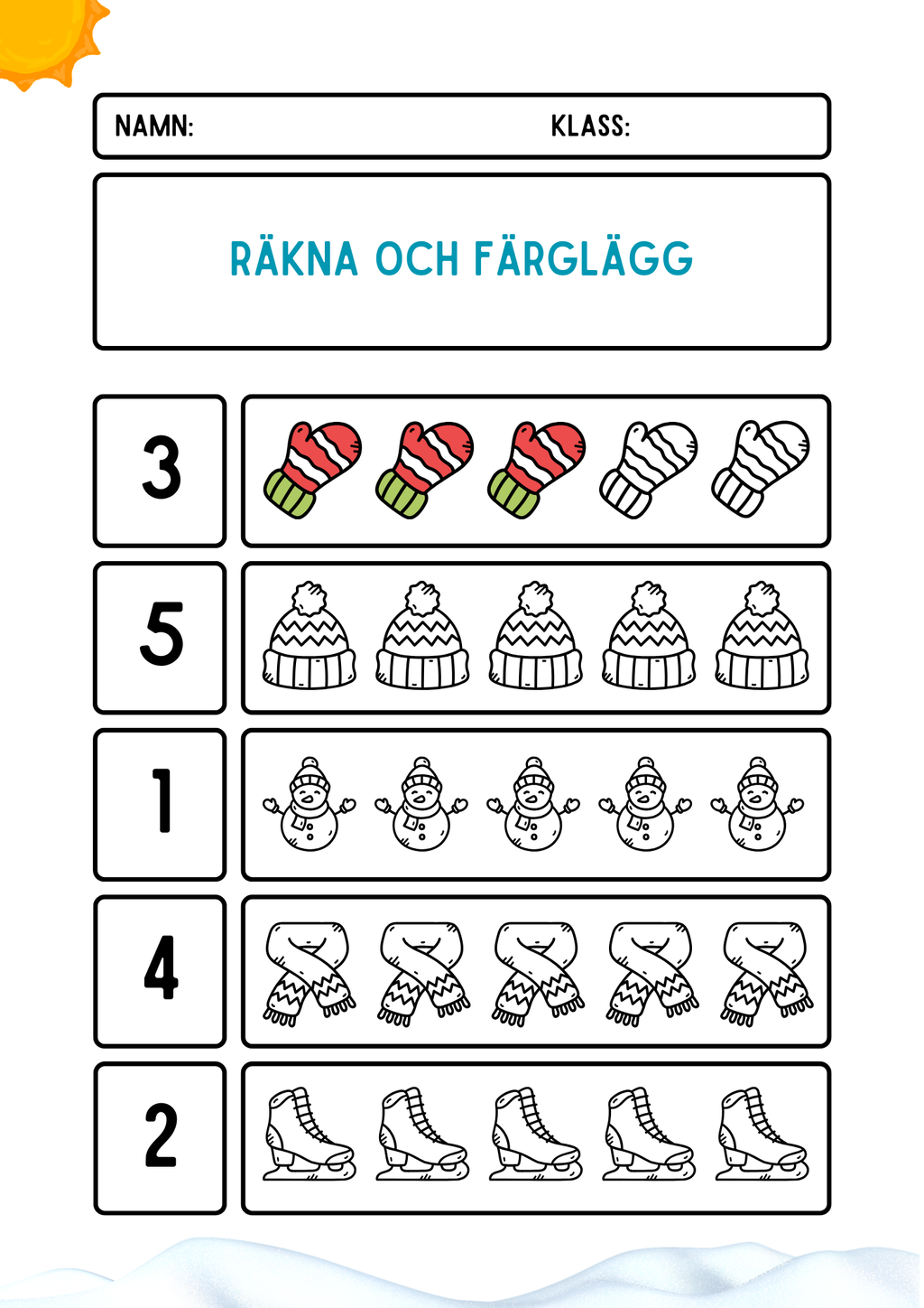 Räkna och färglägg - Vinter