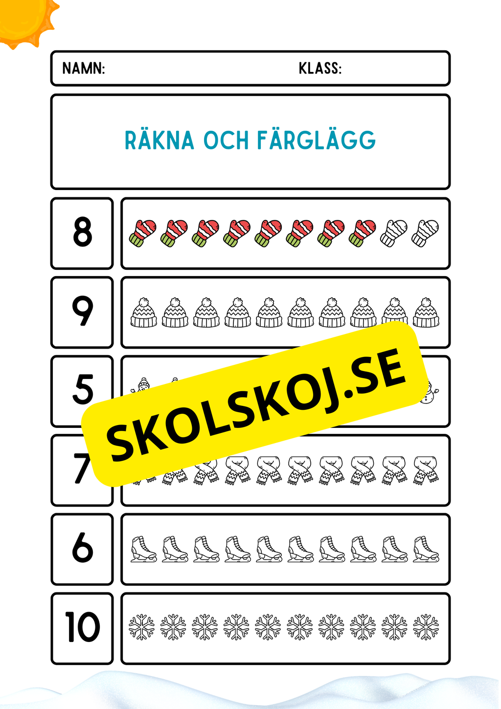 Räkna och färglägg - Vinter