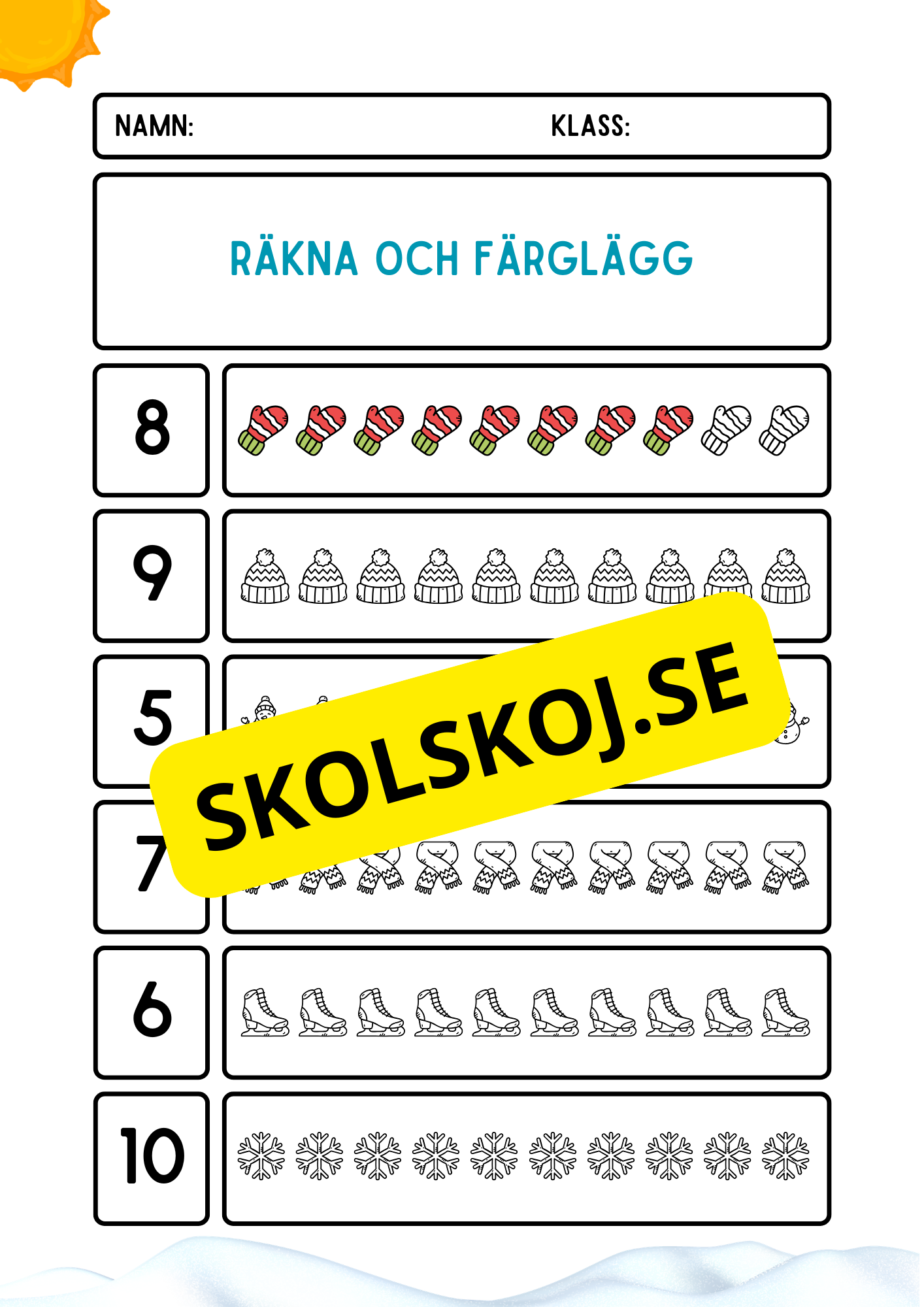Räkna och färglägg - Vinter