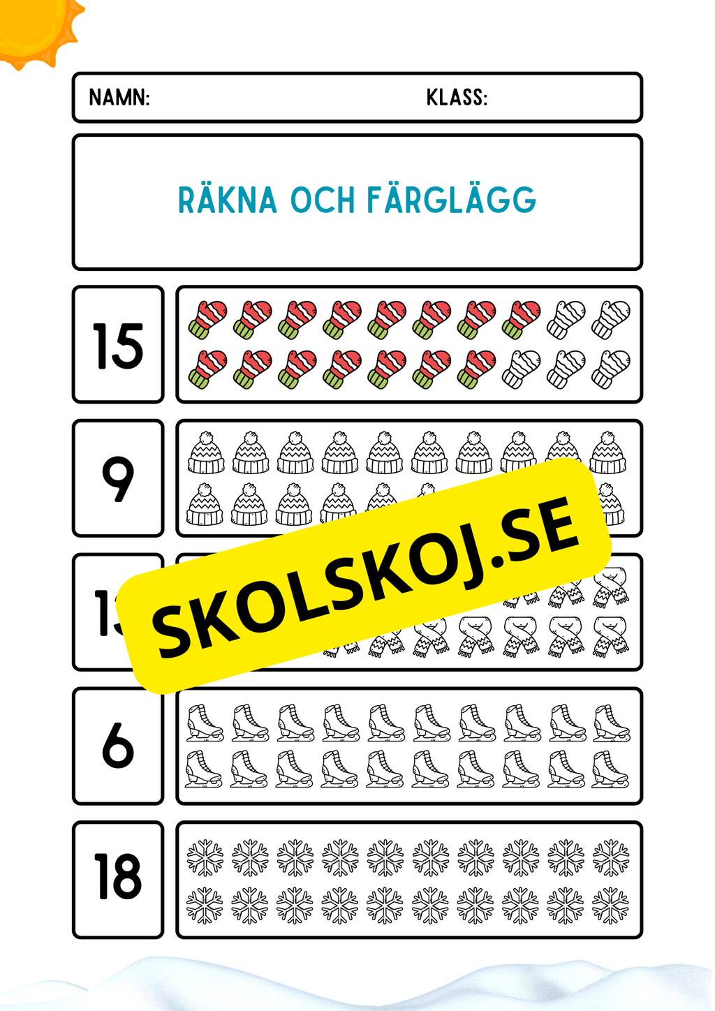 Räkna och färglägg - Vinter