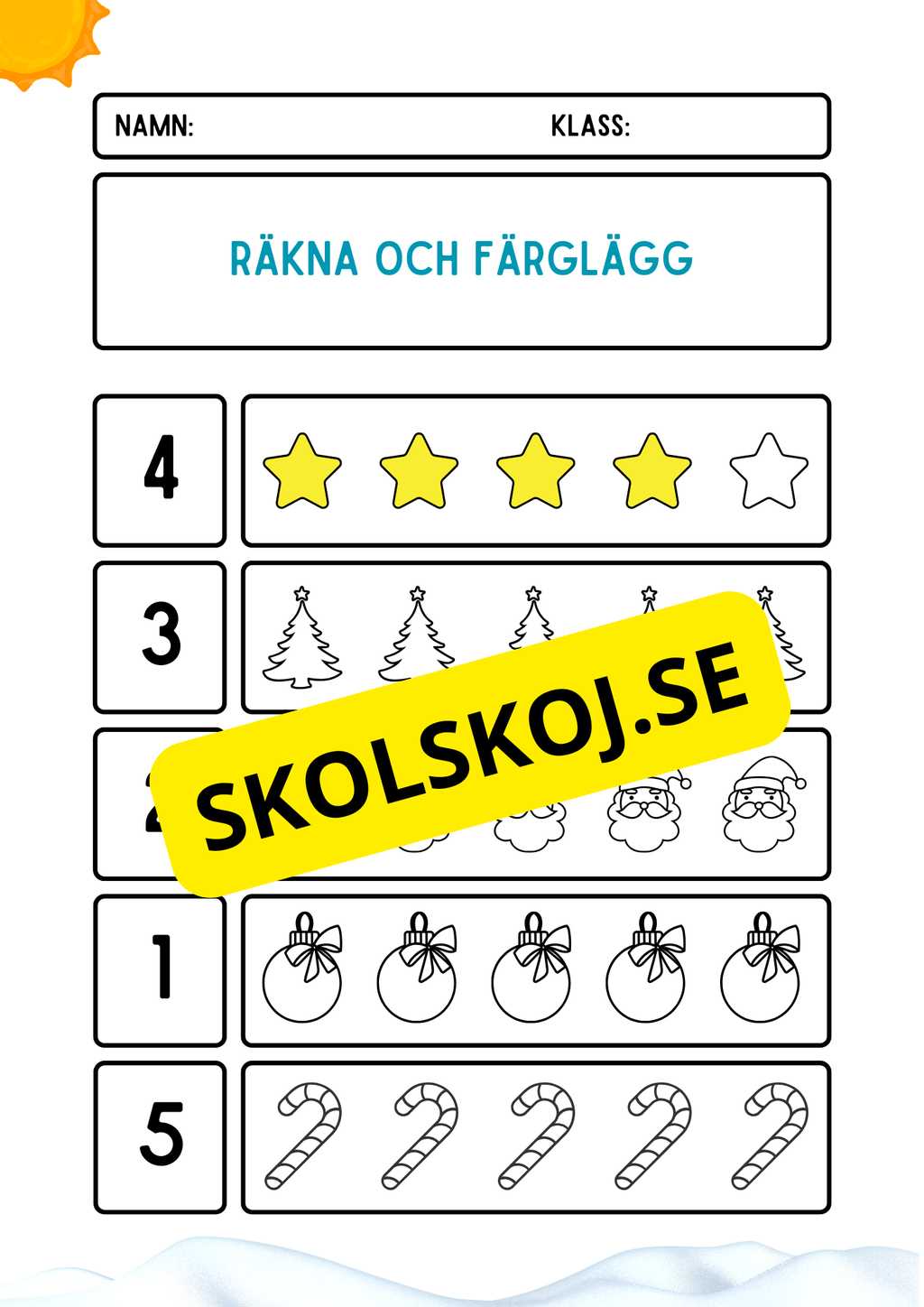 Räkna och färglägg - Vinter