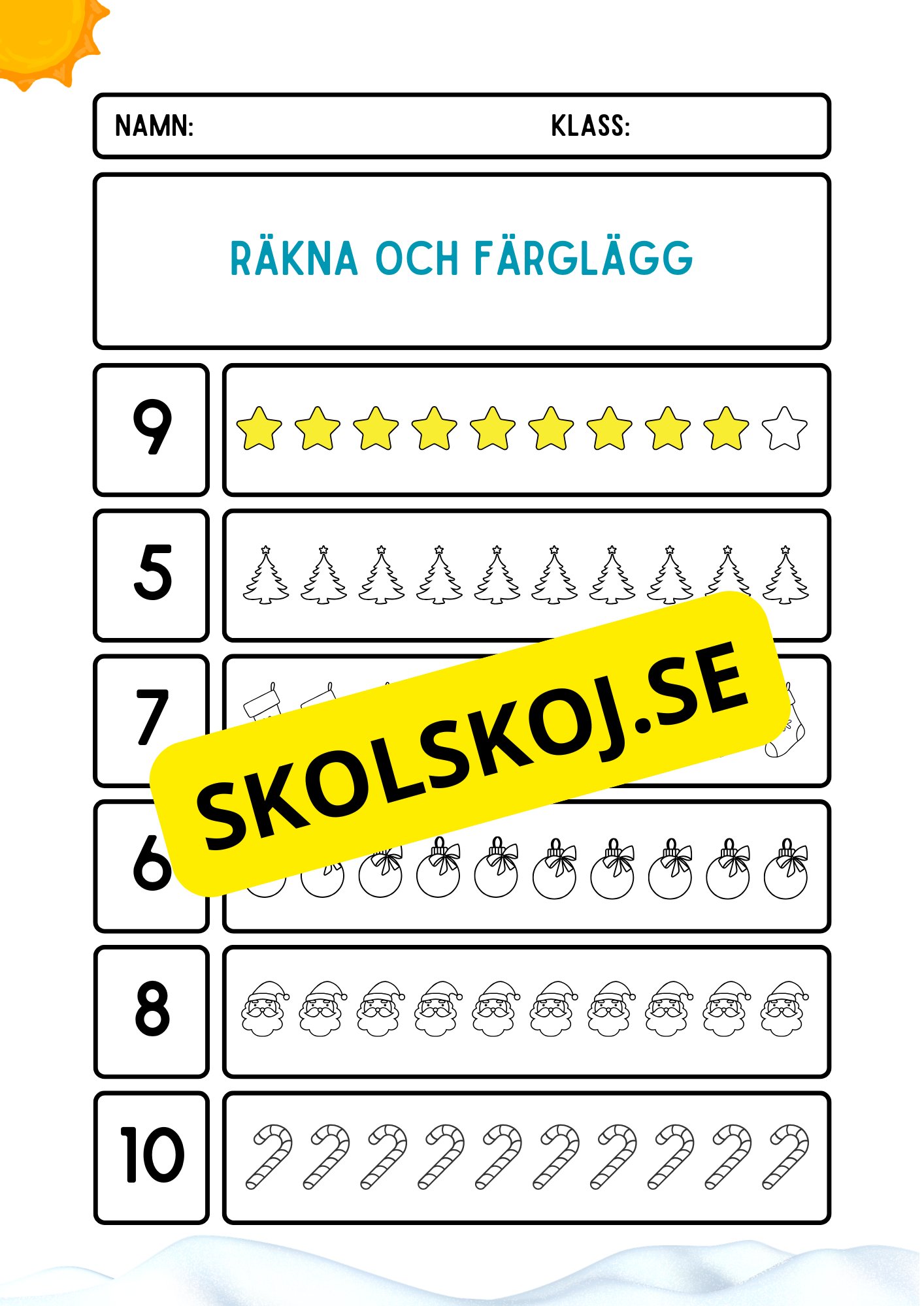 Räkna och färglägg - Vinter
