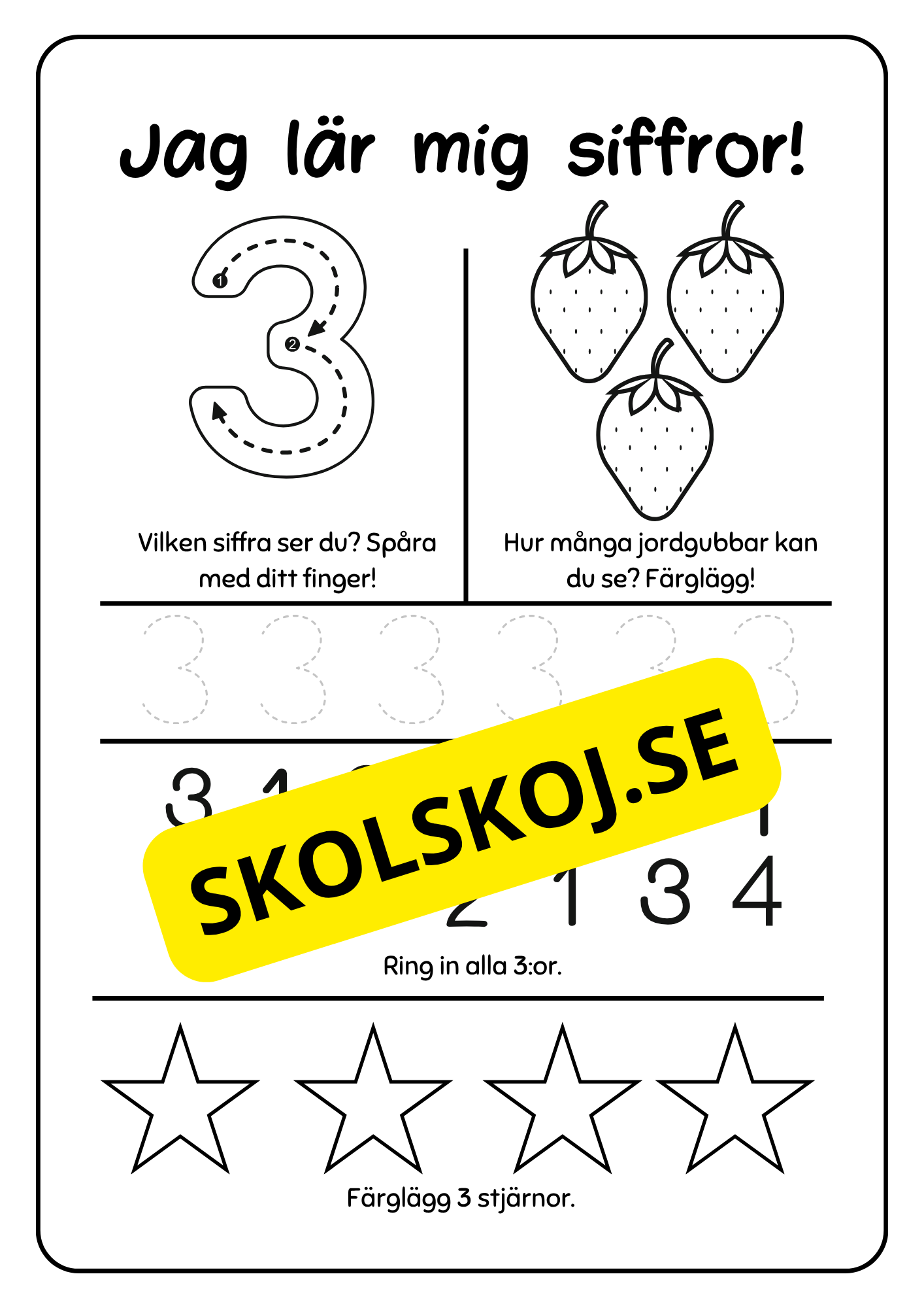 Räkna och spåra siffror 1 - 9