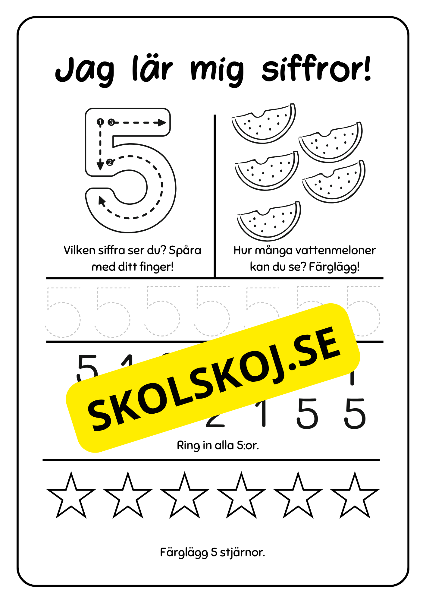 Räkna och spåra siffror 1 - 9