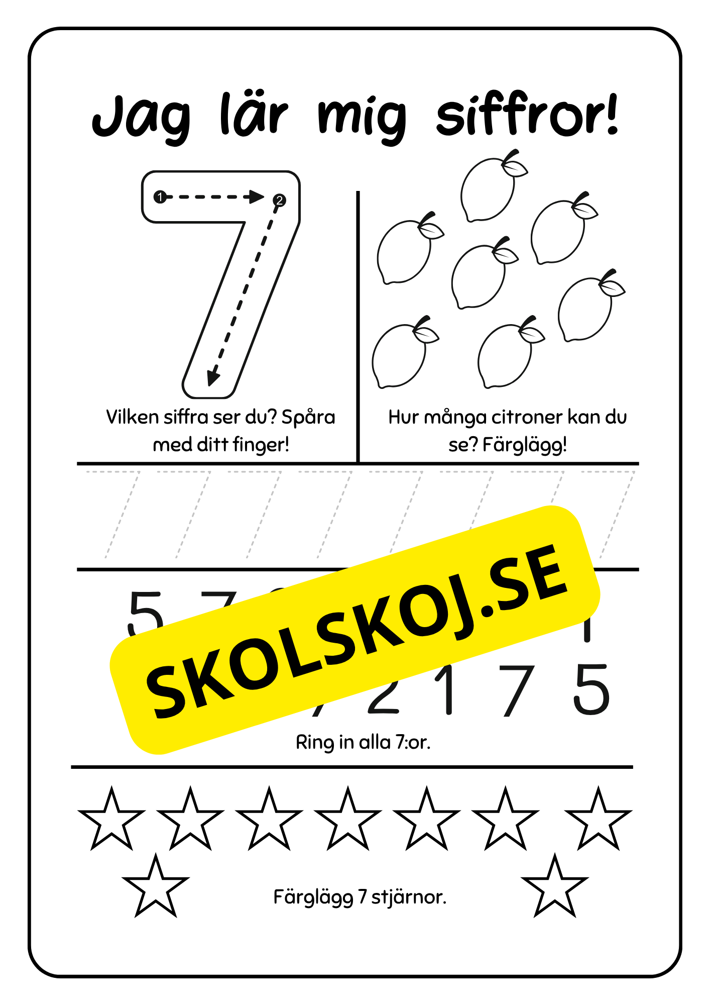 Räkna och spåra siffror 1 - 9
