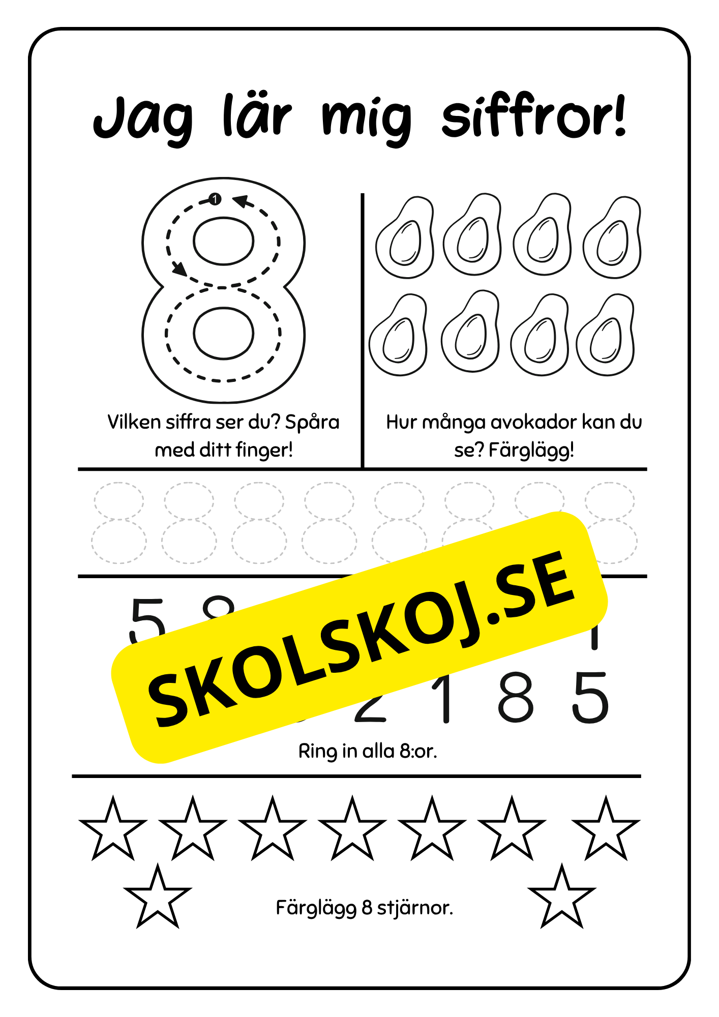 Räkna och spåra siffror 1 - 9
