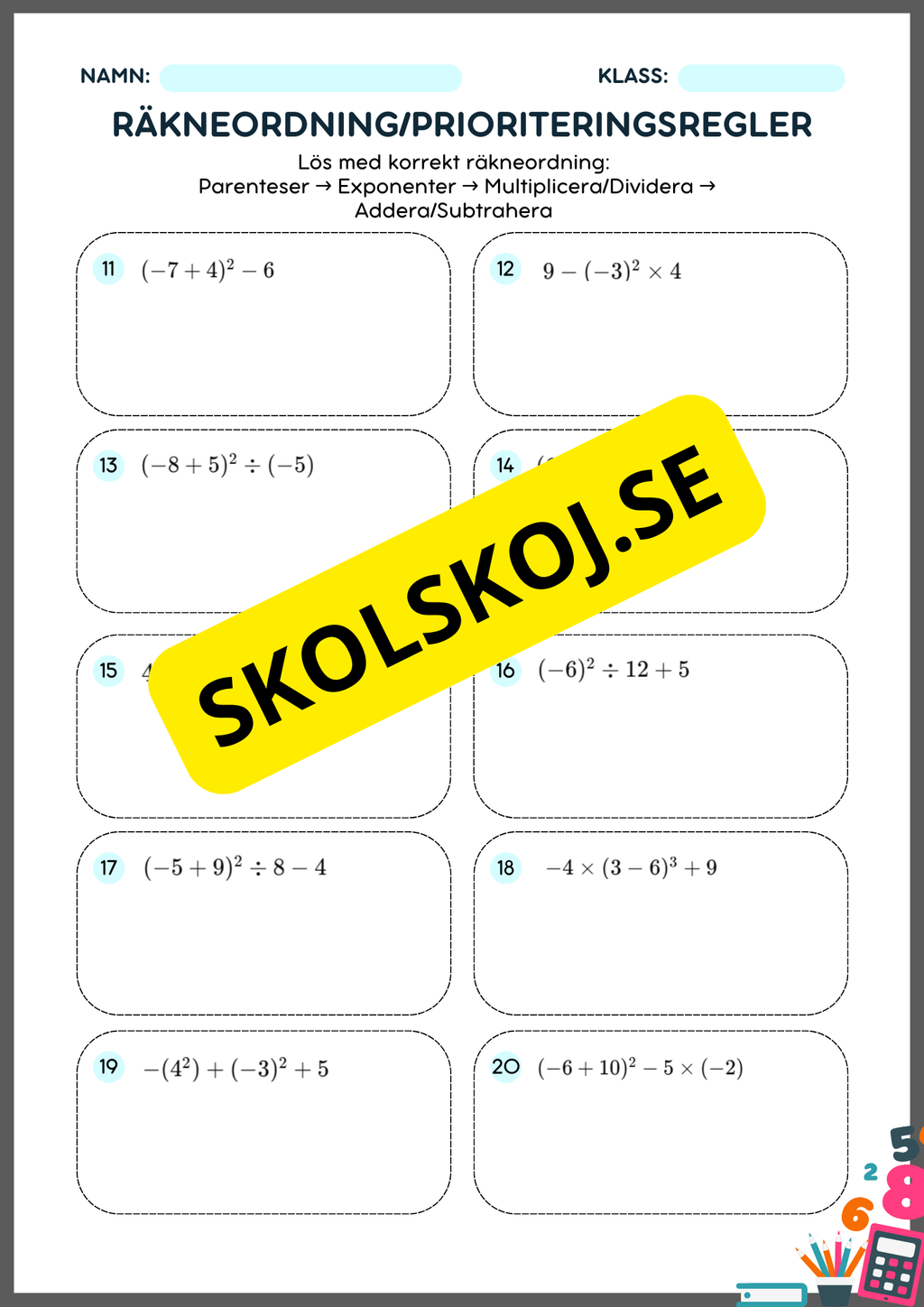 Räkneordning - Prioriteringsregler - Årskurs 9