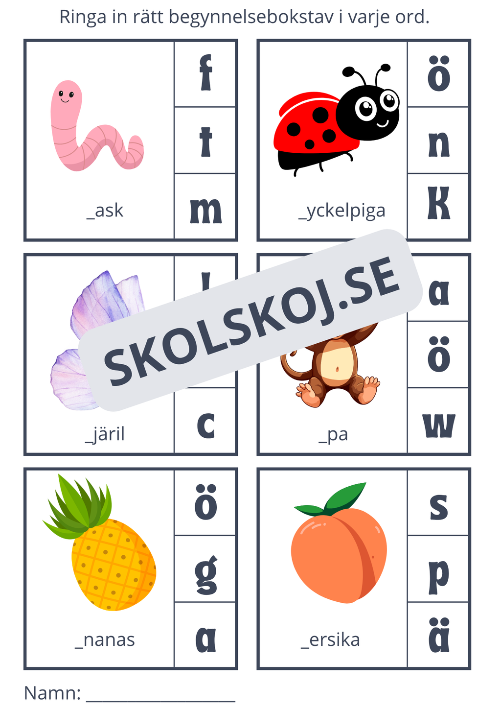 Ring in rätt begynnelsebokstav