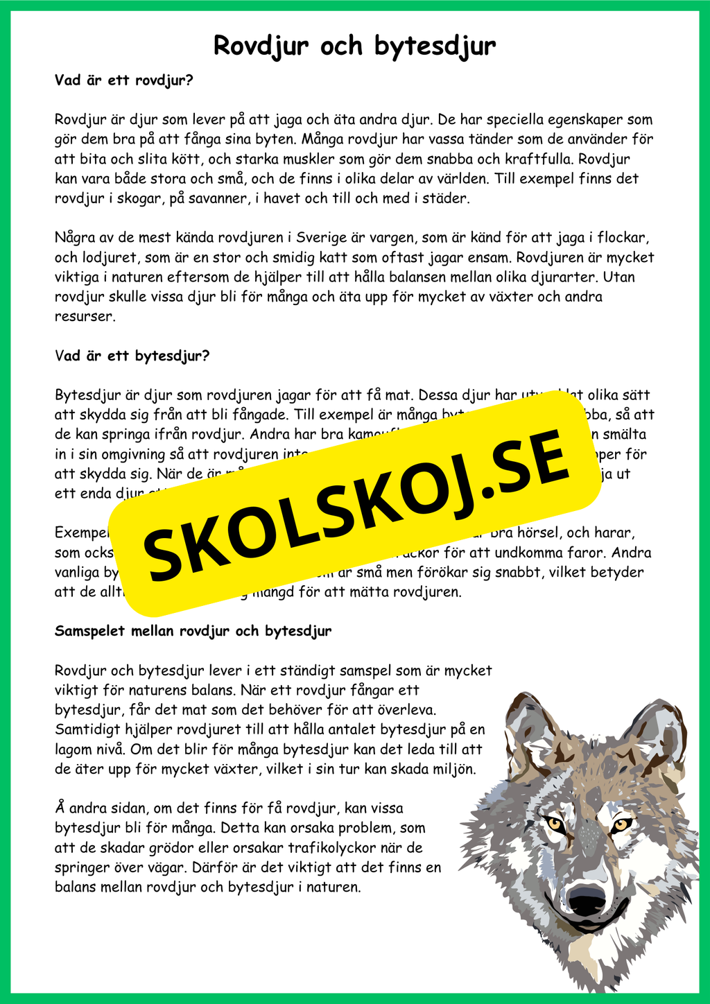 Rovdjur och bytesdjur - Årskurs 4 - 6