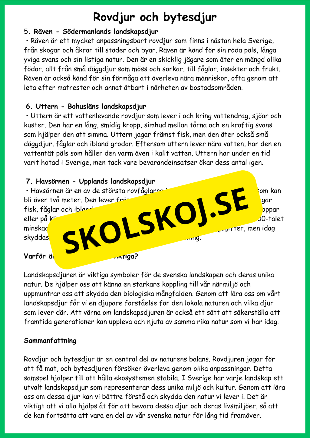 Rovdjur och bytesdjur - Årskurs 4 - 6