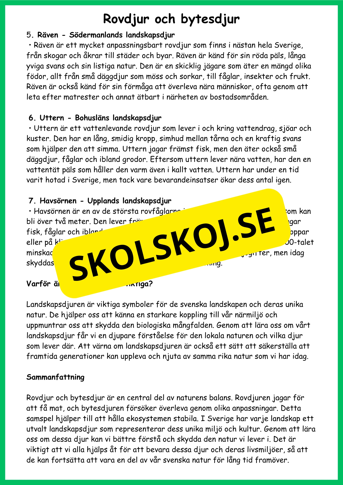 Rovdjur och bytesdjur - Årskurs 4 - 6
