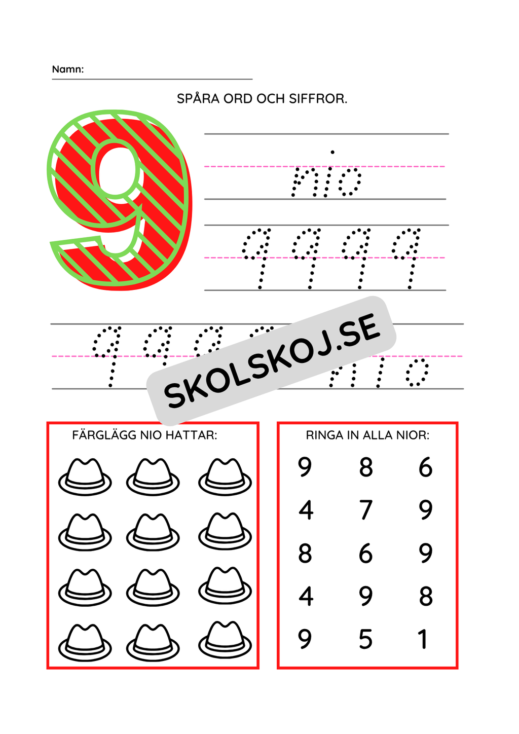 Spåra ord och siffror 0 - 10