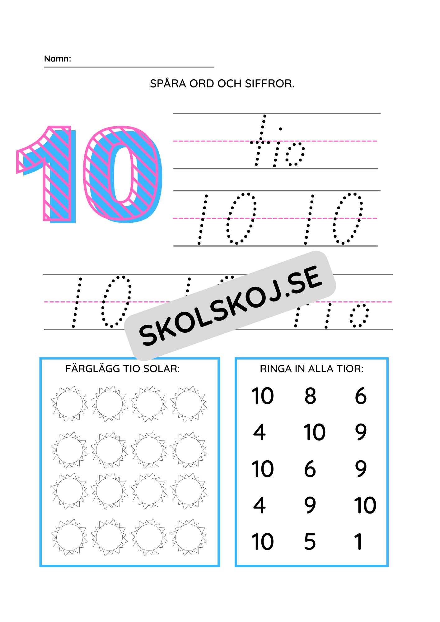 Spåra ord och siffror 0 - 10