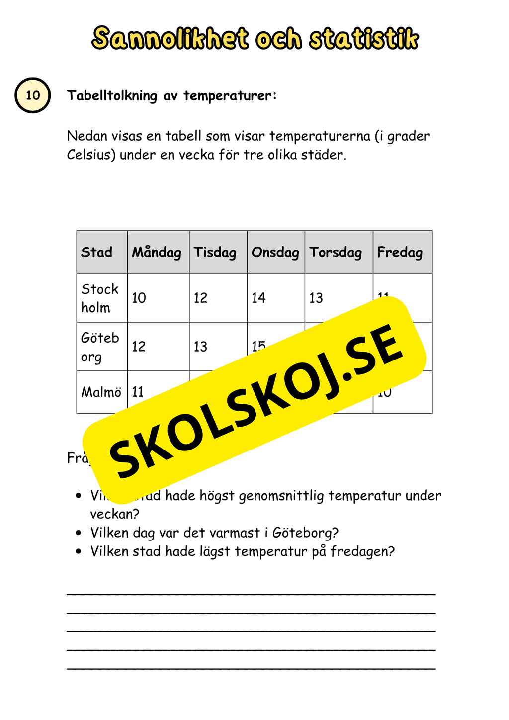 Sannolikhet och statistik - Årskurs 6