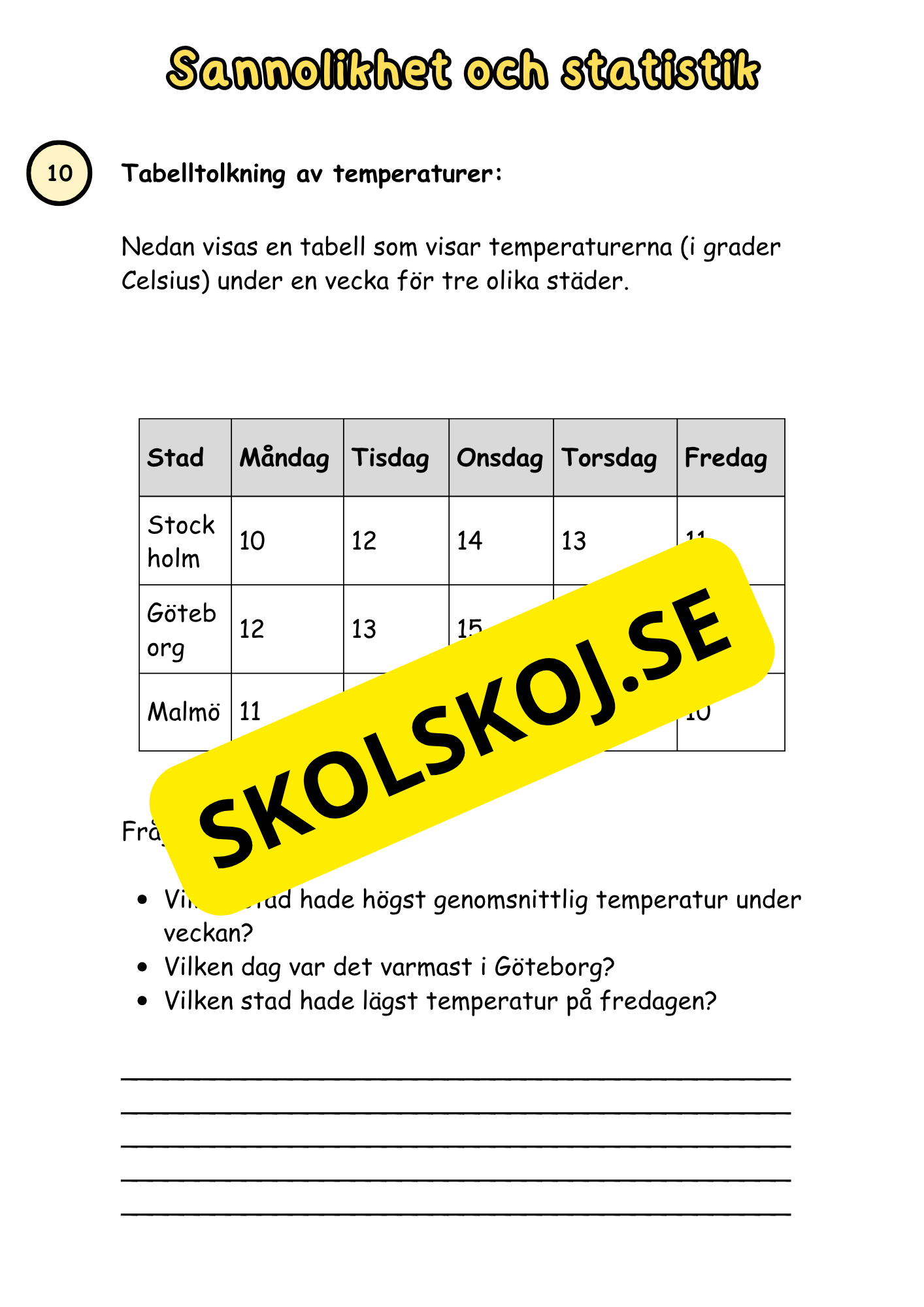 Sannolikhet och statistik - Årskurs 6