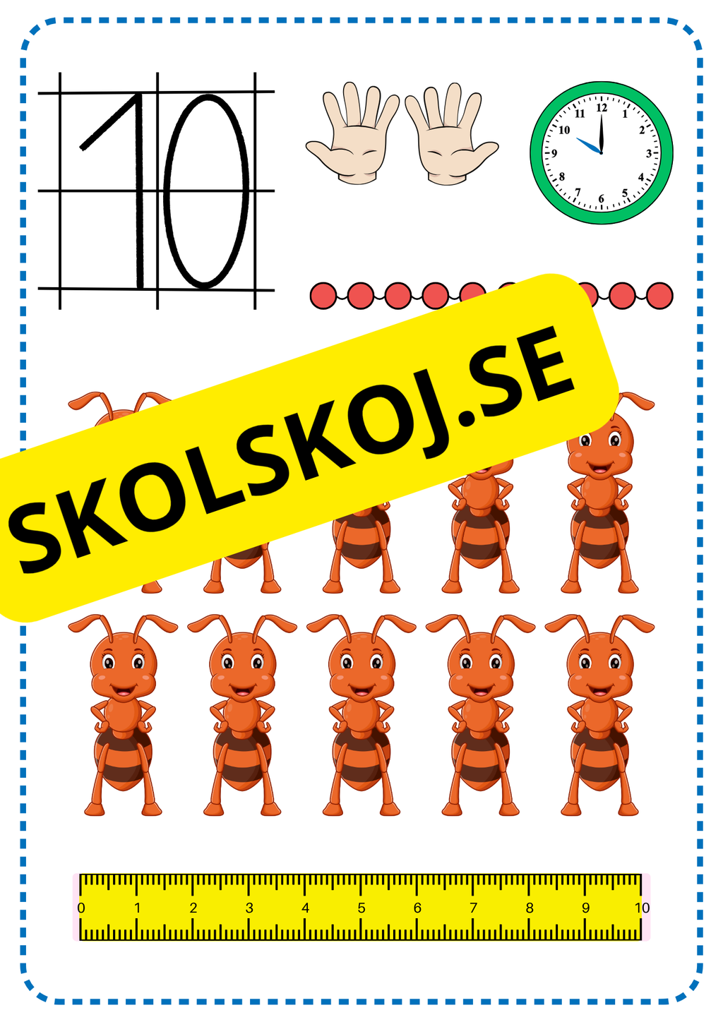Siffrorna 1–10 – Färgglada matematikplanscher