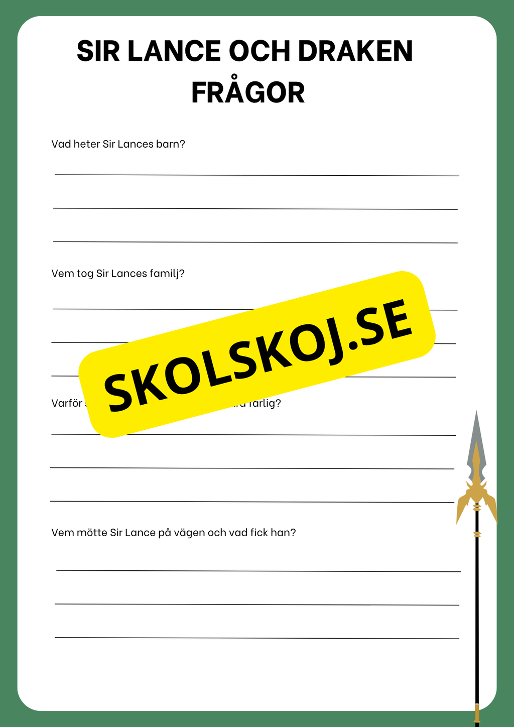 Sir Lance och draken - Läsförståelse