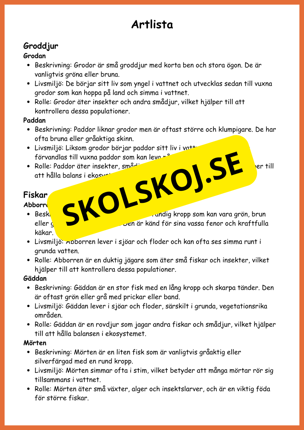 Sjöar och vattendrag - Årskurs 4 - 5