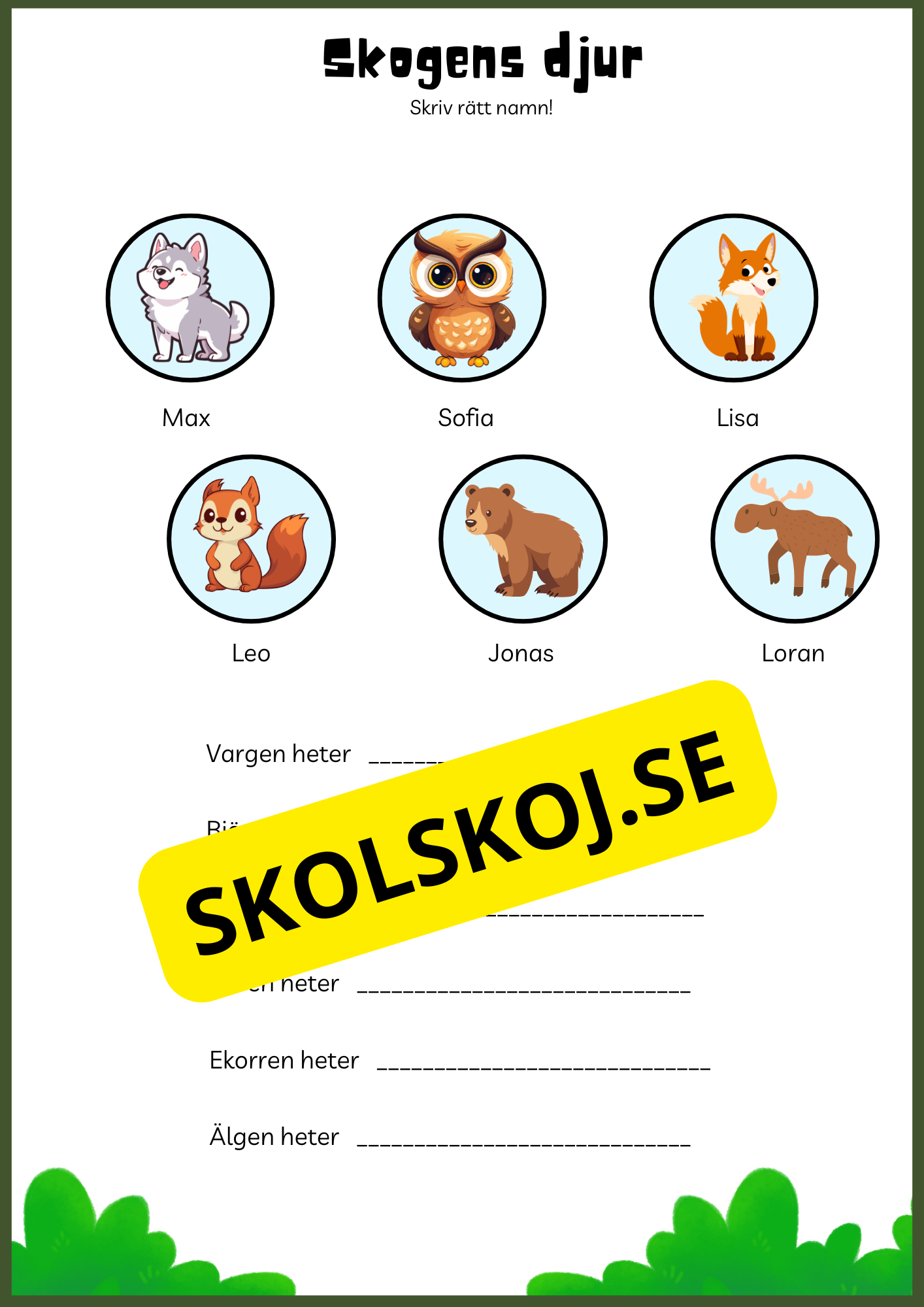 Skogens djur - Enkel läsförståelse