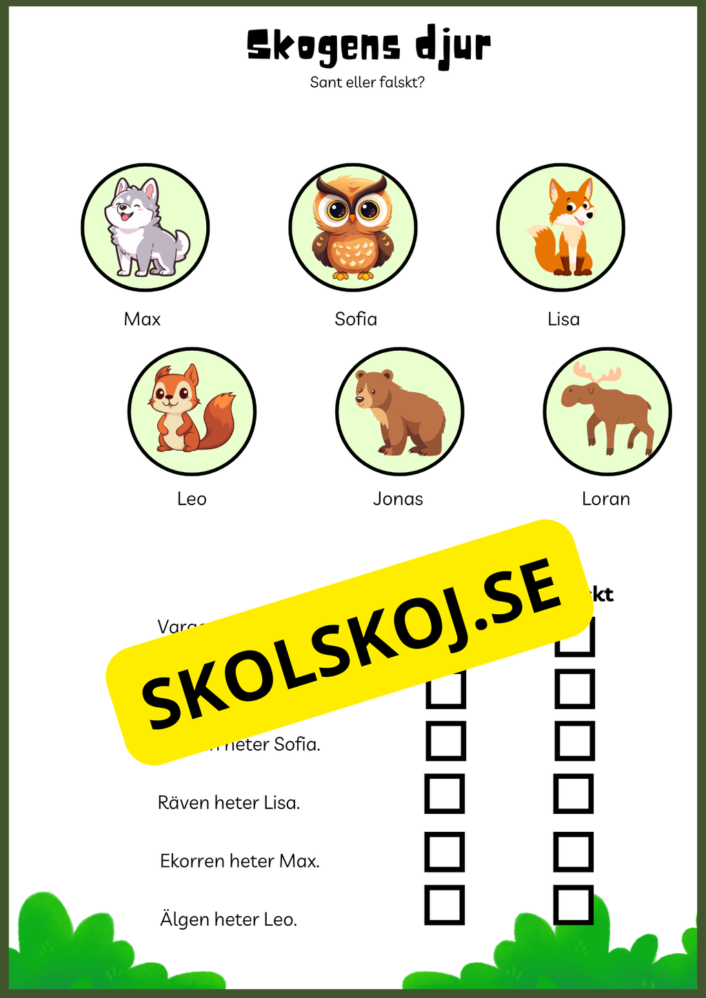 Skogens djur - Enkel läsförståelse