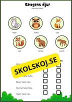 Skogens djur - Enkel läsförståelse