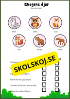 Skogens djur - Enkel läsförståelse