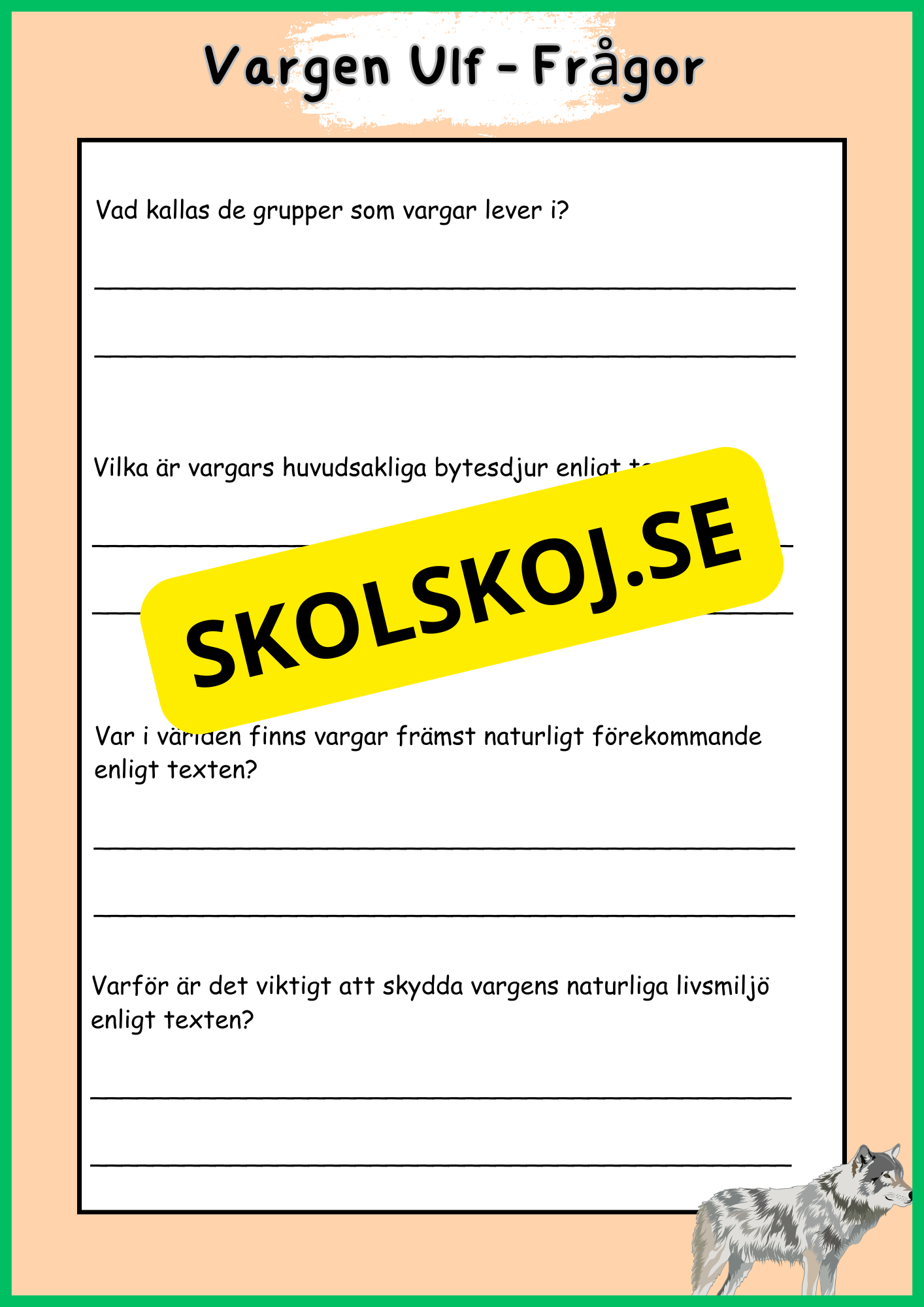 Skogens djur - Vargen - Fakta - Läsförståelse