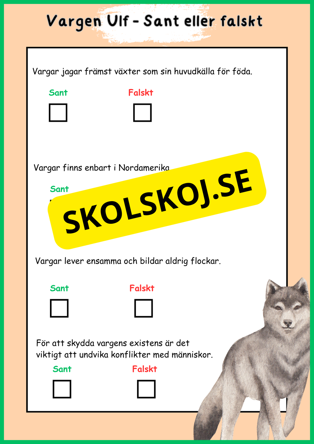 Skogens djur - Vargen - Fakta - Läsförståelse