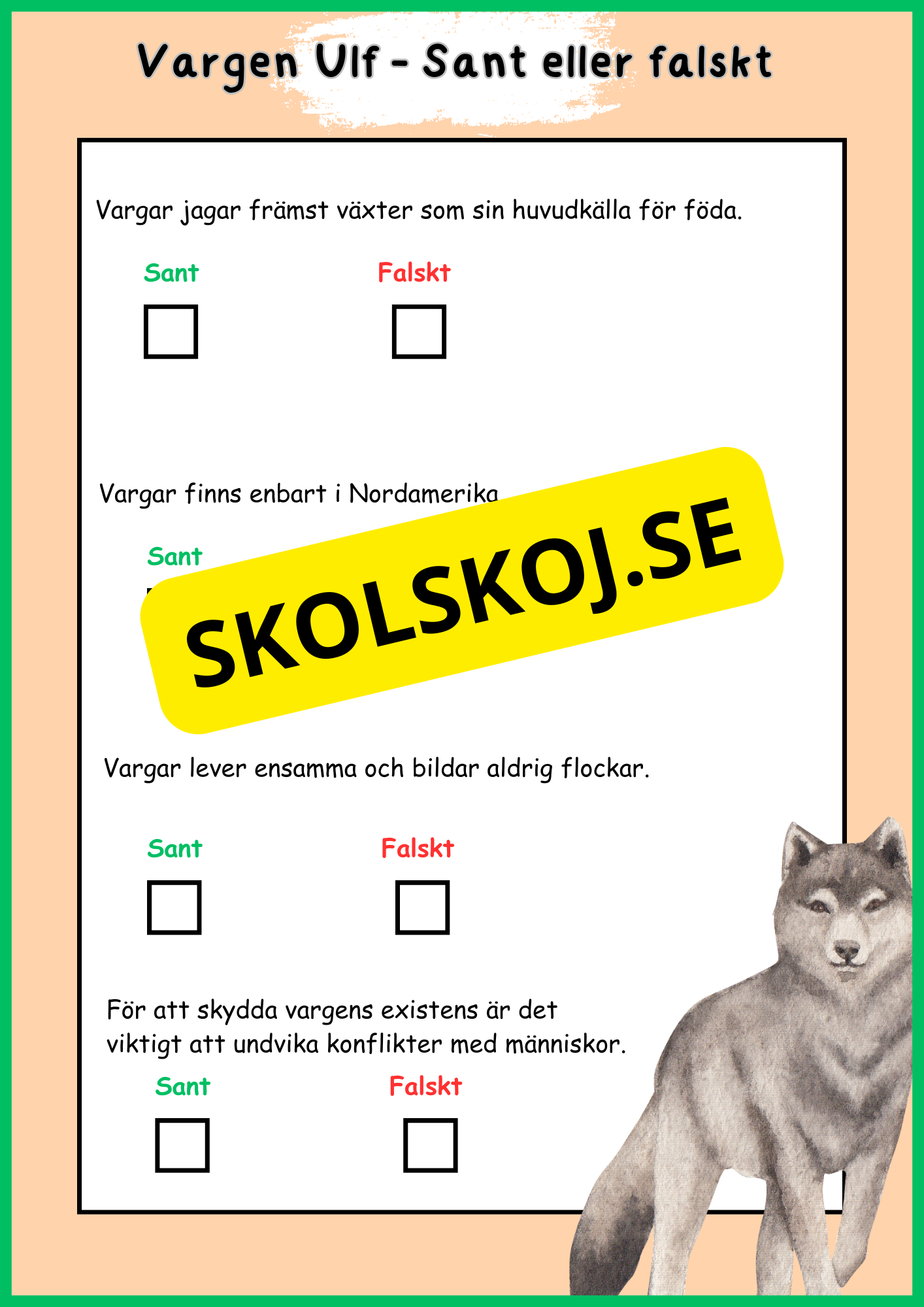 Skogens djur - Vargen - Fakta - Läsförståelse
