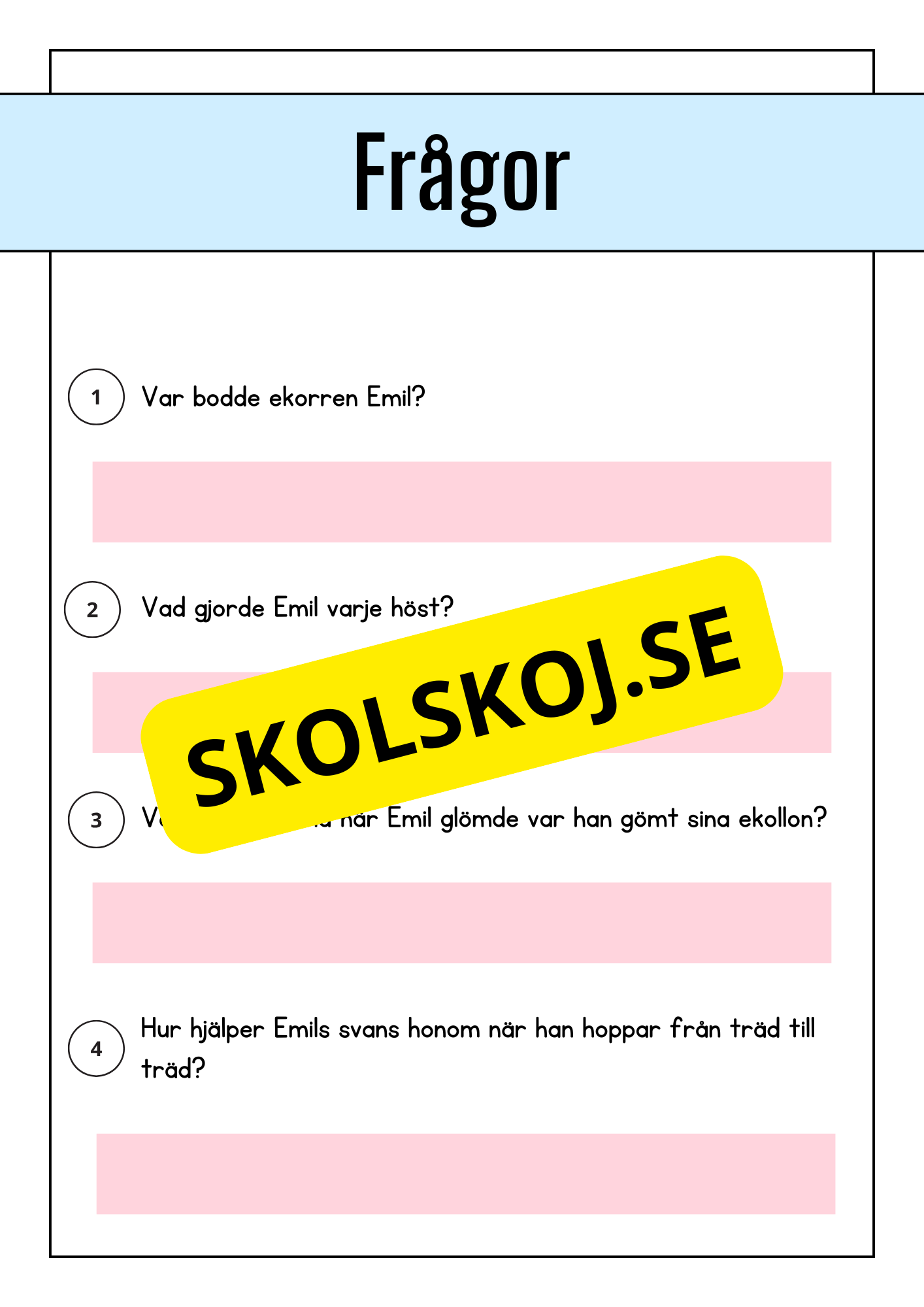 Skogsdjur - Läsförståelse - Årskurs 1 - 3
