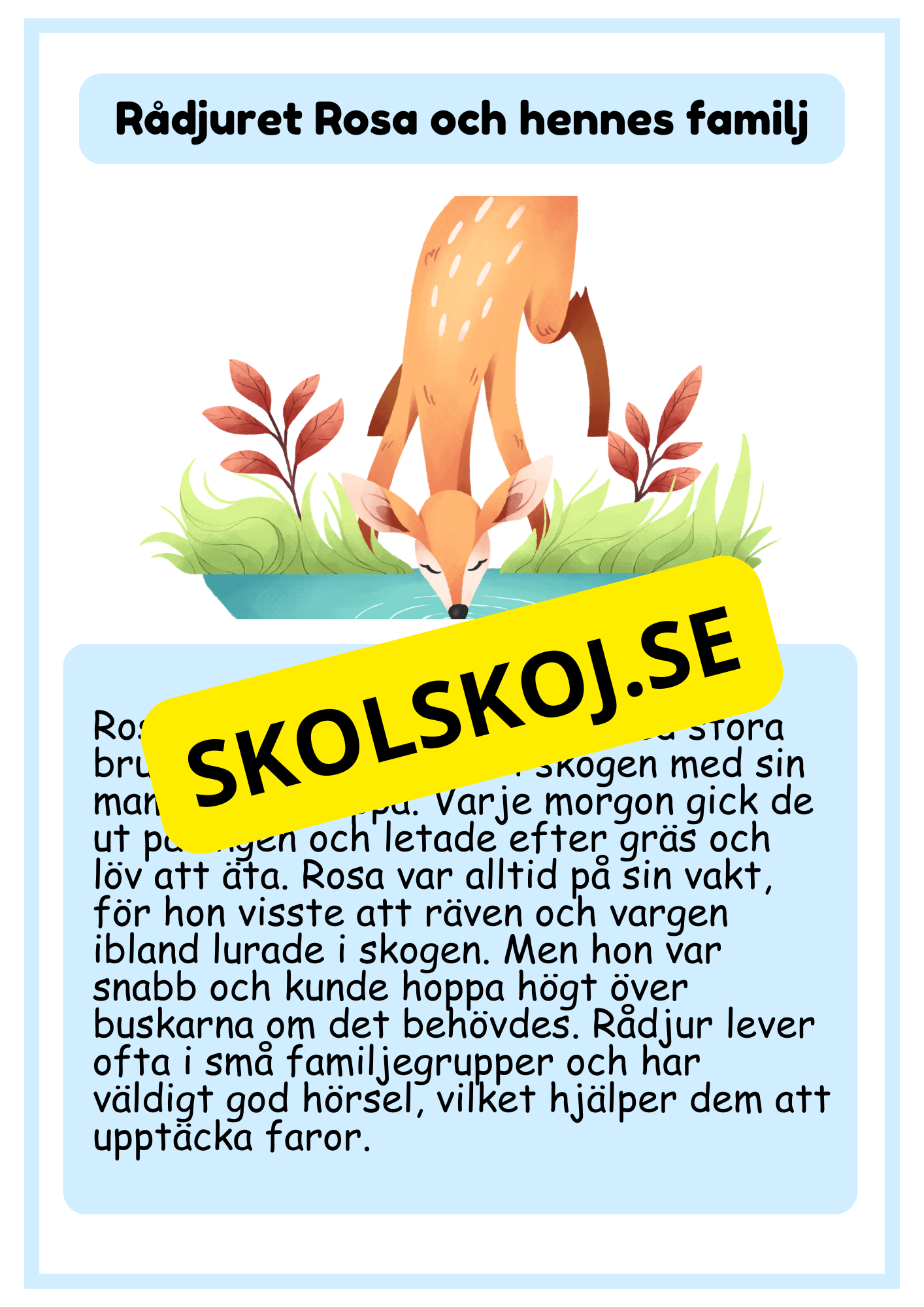 Skogsdjur - Läsförståelse - Årskurs 1 - 3