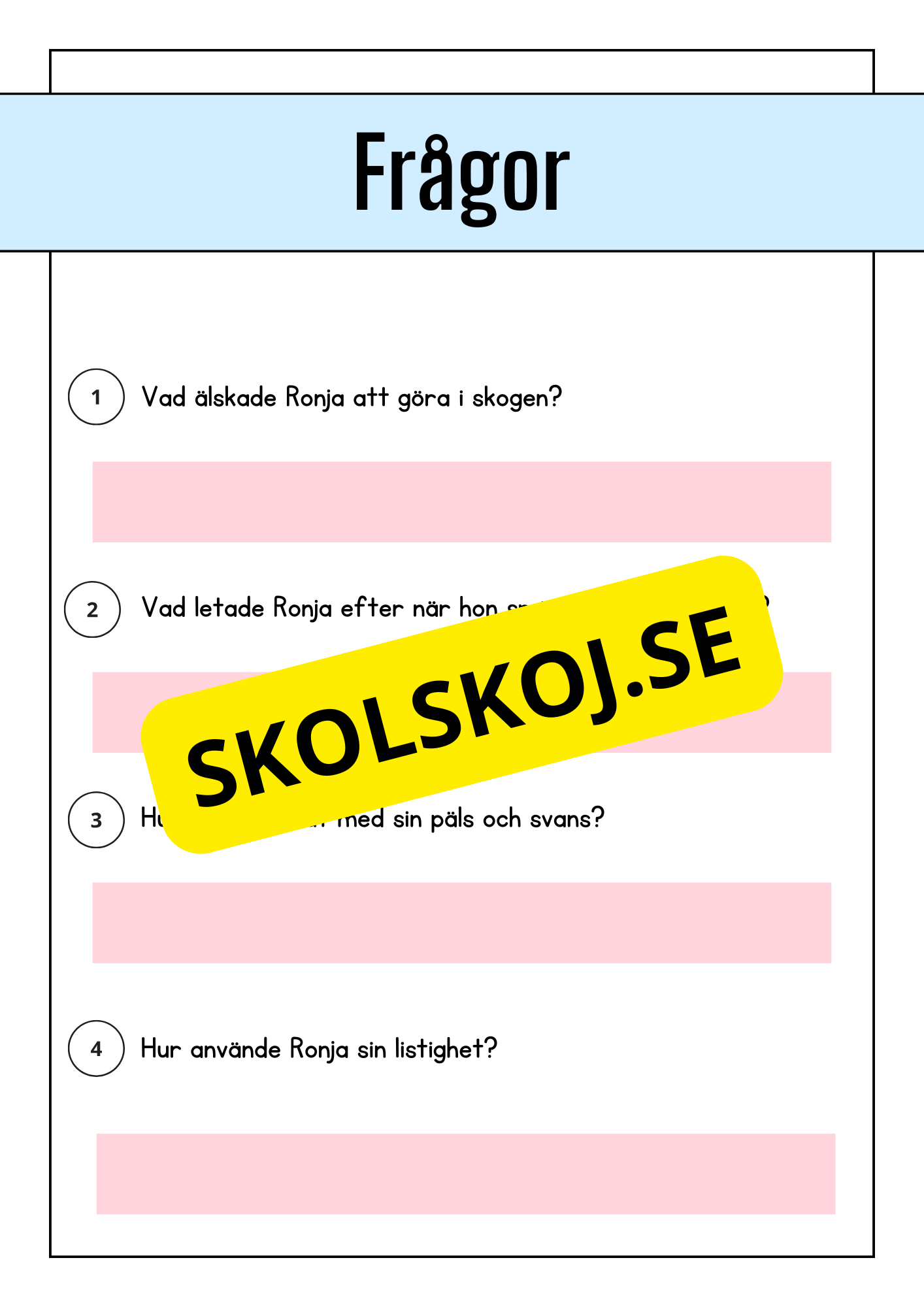 Skogsdjur - Läsförståelse - Årskurs 1 - 3