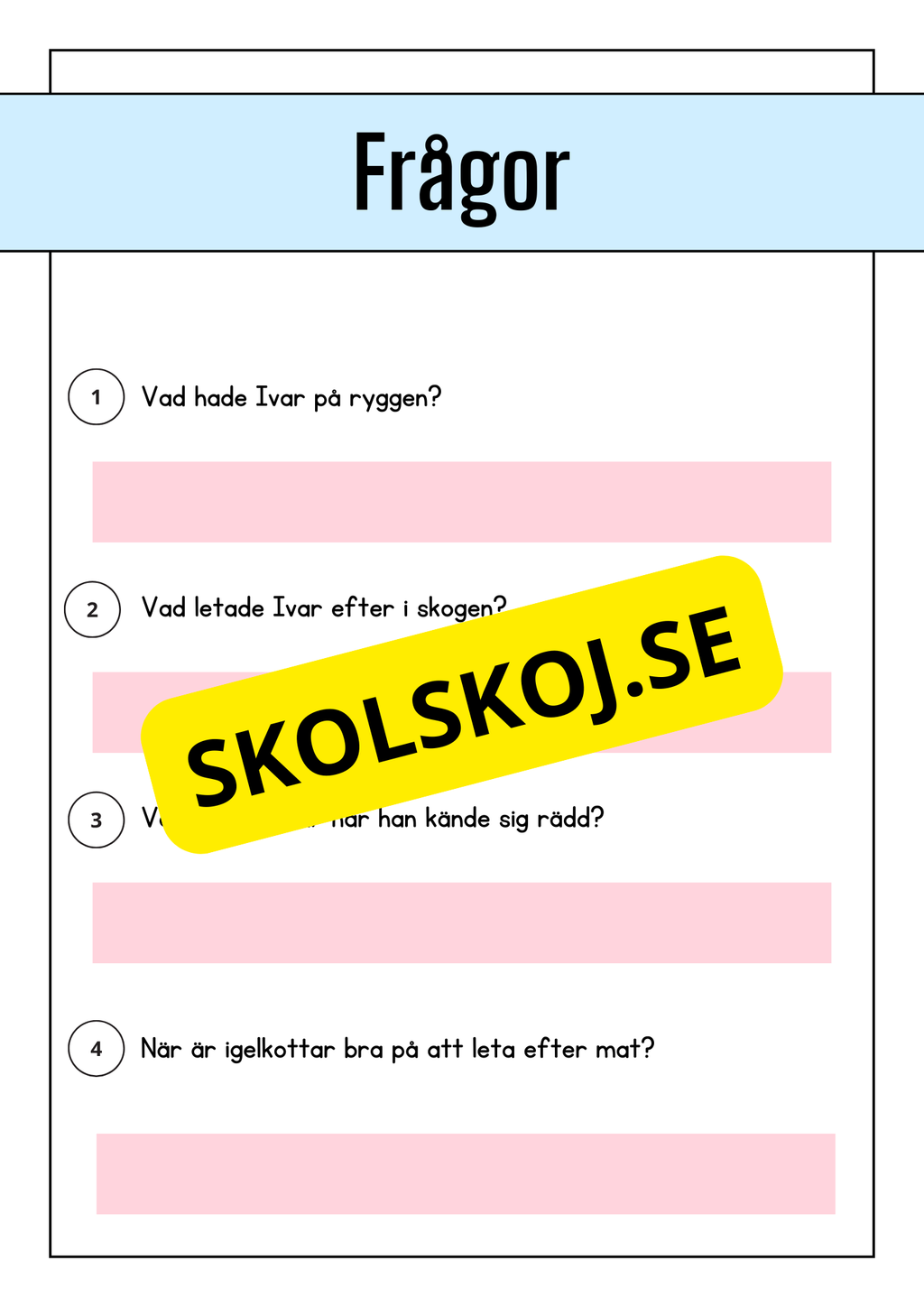 Skogsdjur - Läsförståelse - Årskurs 1 - 3