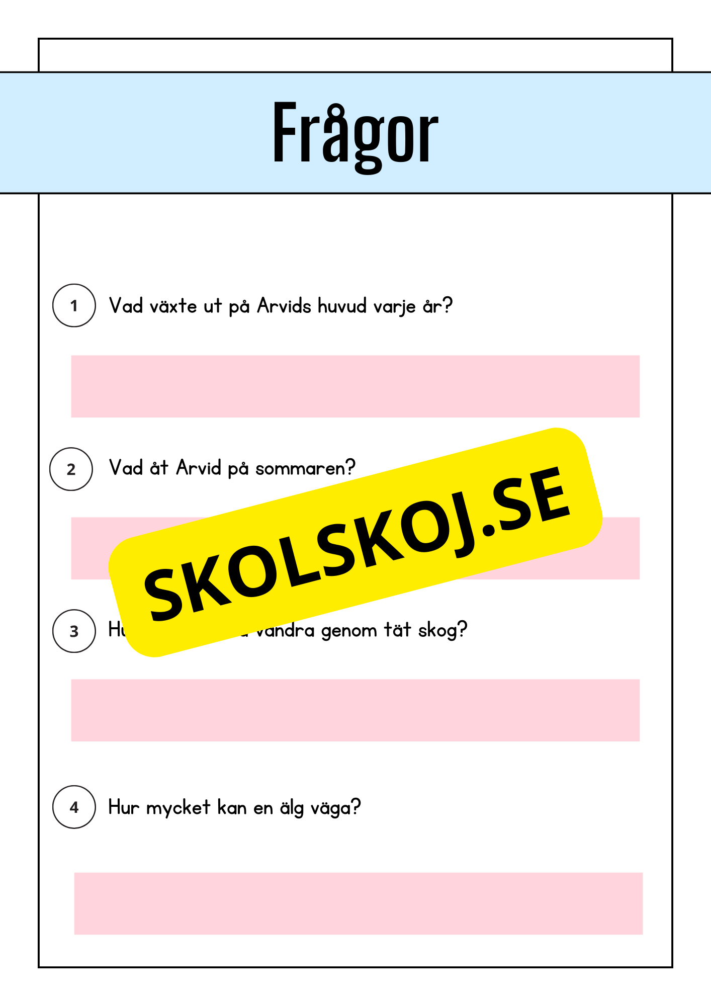 Skogsdjur - Läsförståelse - Årskurs 1 - 3