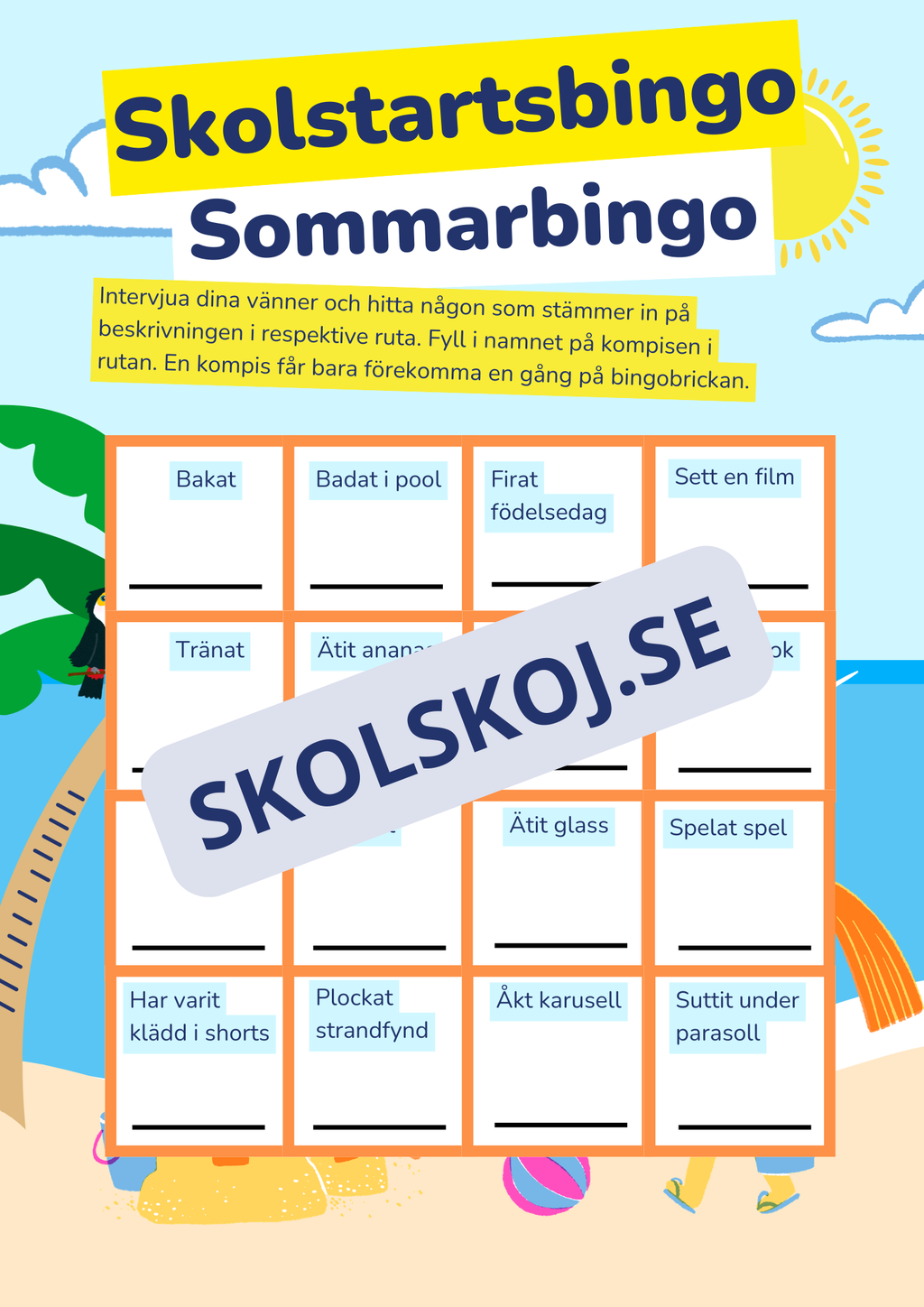 Skolstartsbingo sommarbingo