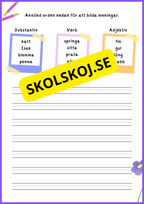Skriva meningar: substantiv, verb, adjektiv