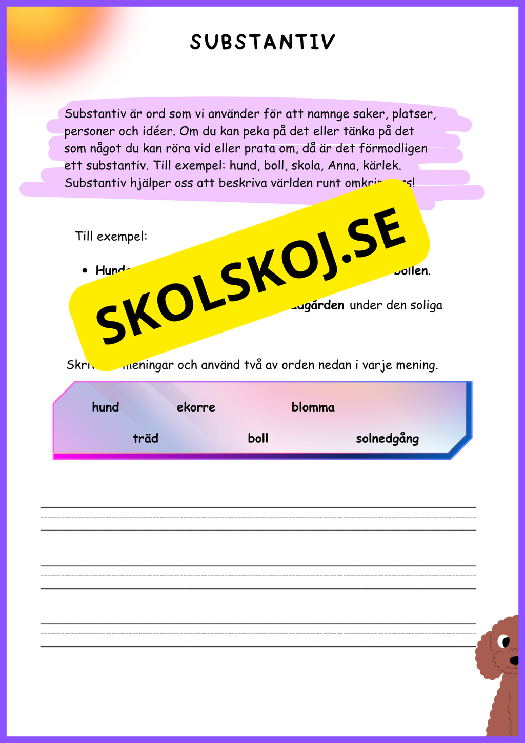 Skriva meningar: substantiv, verb, adjektiv