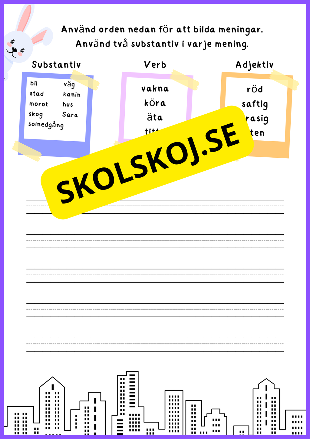 Skriva meningar: substantiv, verb, adjektiv