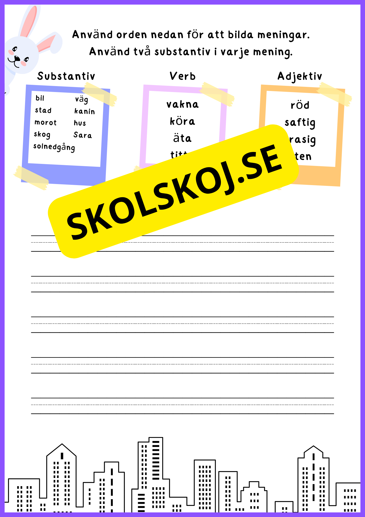 Skriva meningar: substantiv, verb, adjektiv