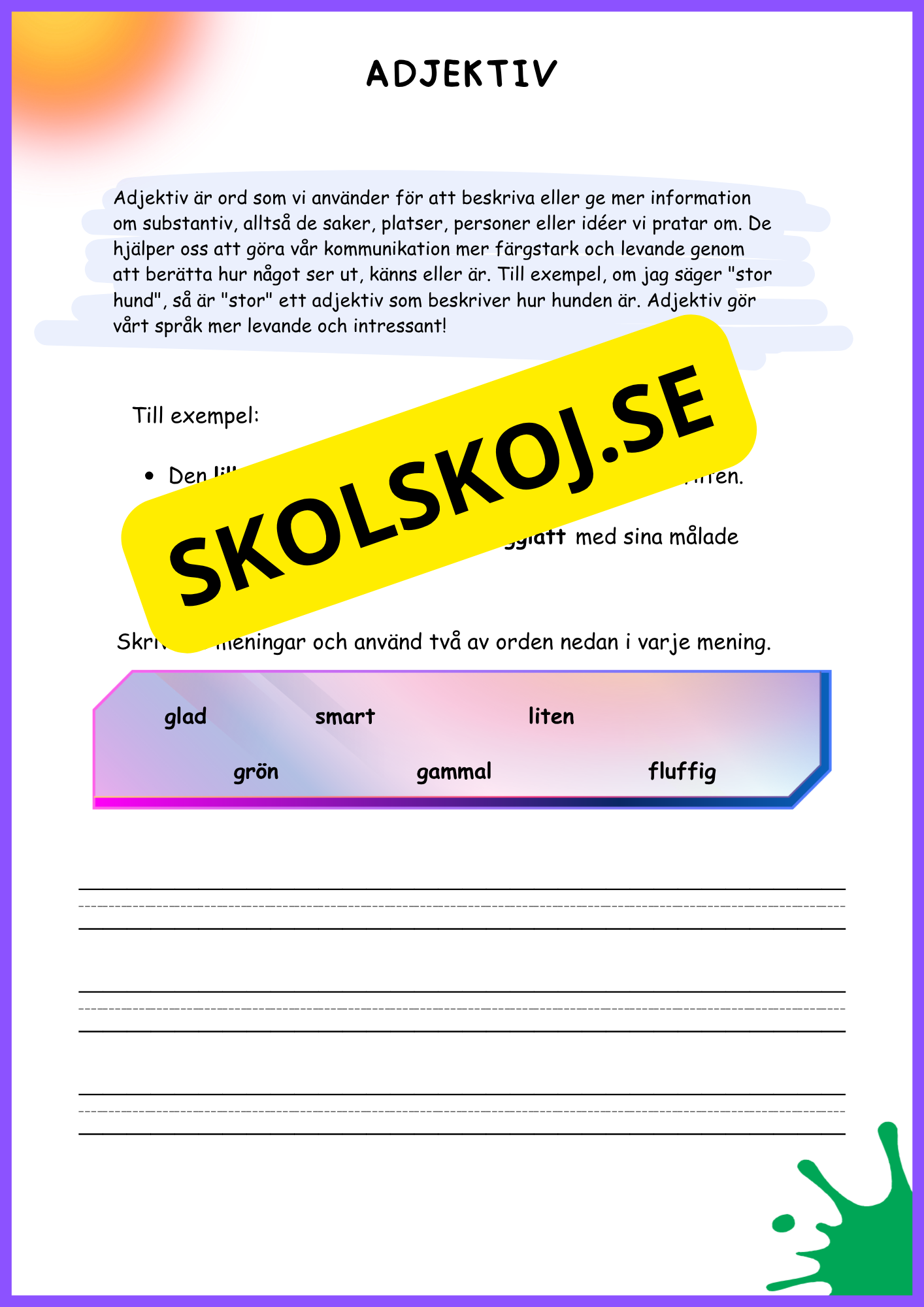 Skriva meningar: substantiv, verb, adjektiv