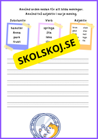 Skriva meningar: substantiv, verb, adjektiv