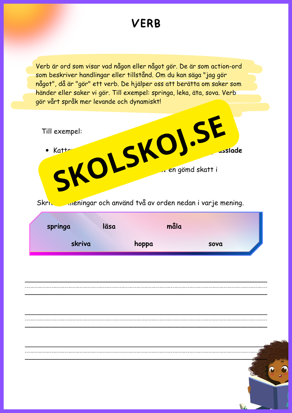 Skriva meningar: substantiv, verb, adjektiv