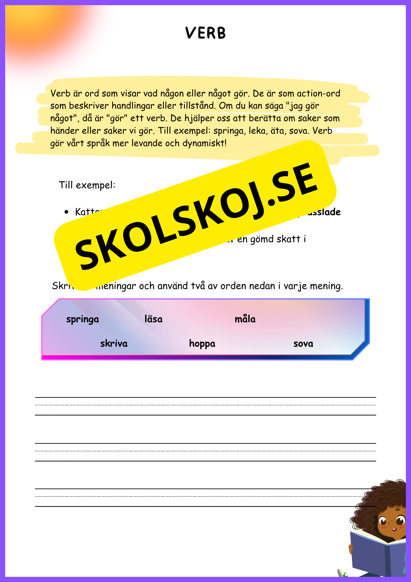 Skriva meningar: substantiv, verb, adjektiv