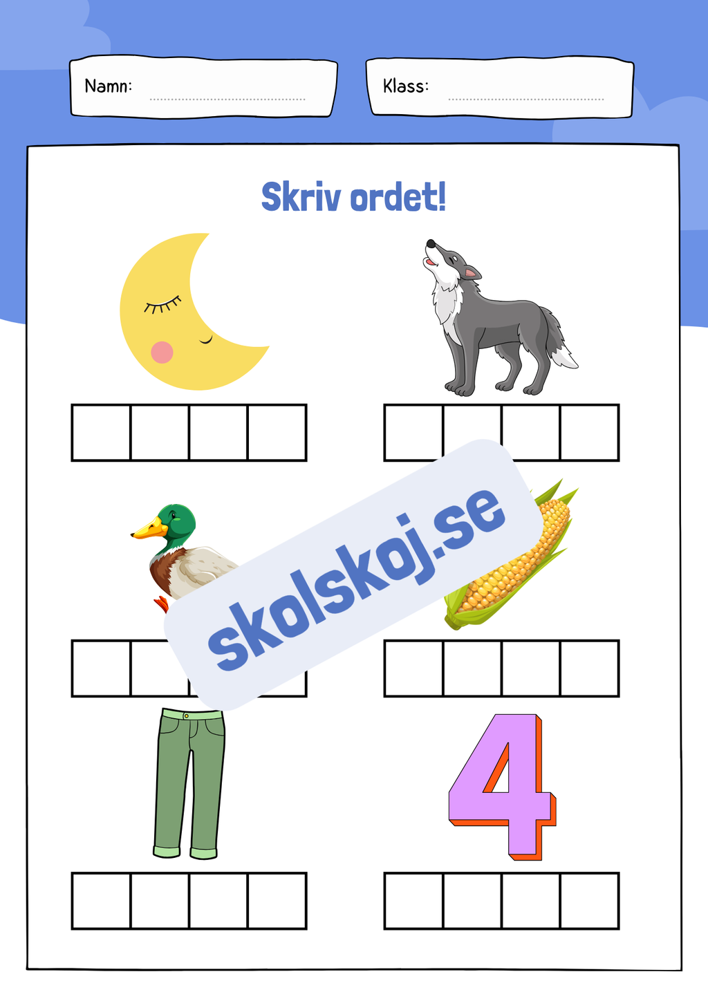 Skriv ordet - 10 sidor